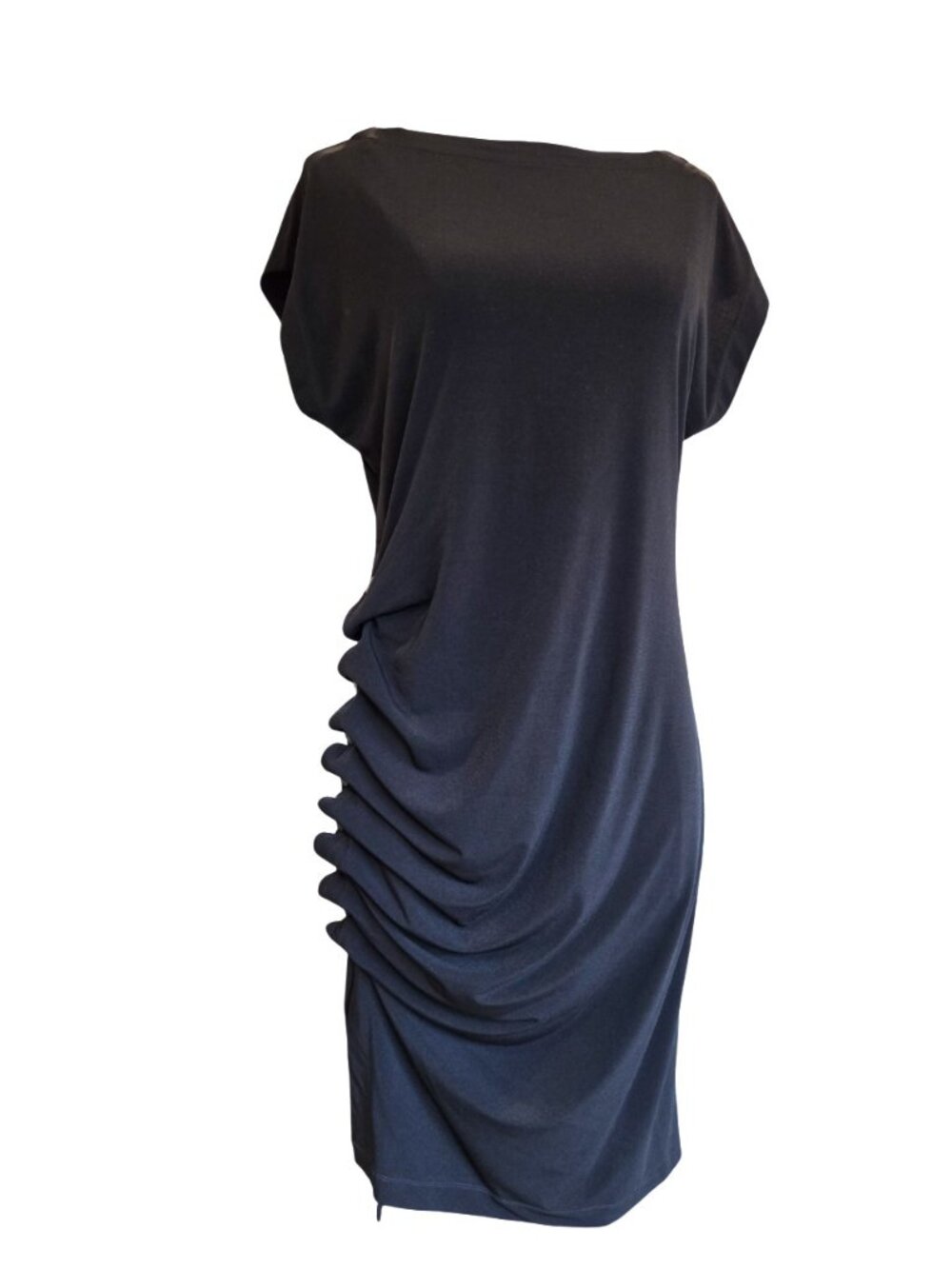Kenneth Cole Black Midi Dress M Button Ruching Side, Drop Sleeve NWT - Picture 2 of 10
